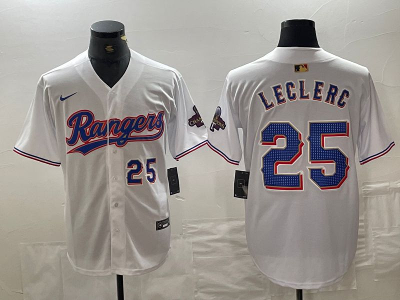 Men Texas Rangers 25 Leclerc White Champion Game Nike 2024 MLB Jersey style 2